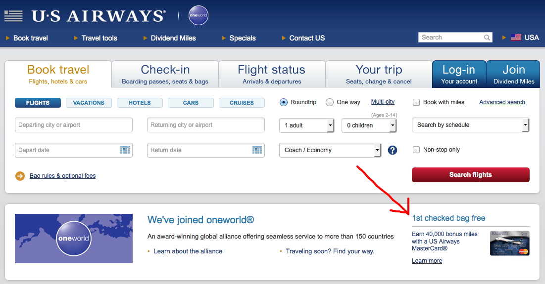 US Airways screenshot
