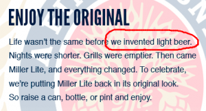 Miller Lite invention claim online
