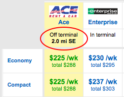 Hat tip to Orbitz for being more straightforward with the actual location.