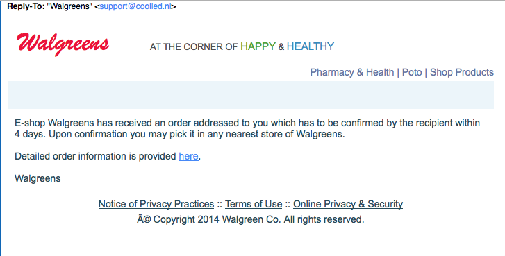 Fake Walgreens Email II