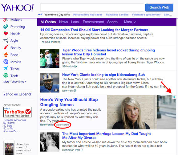 Yahoo! News native ad marked up