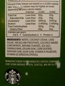 Starbucks coconut milk label