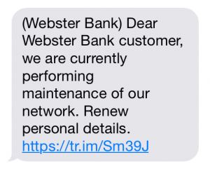 Webster Bank texting scam cropped