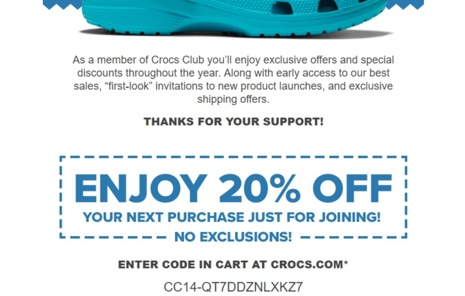 crocs 20 off promo code