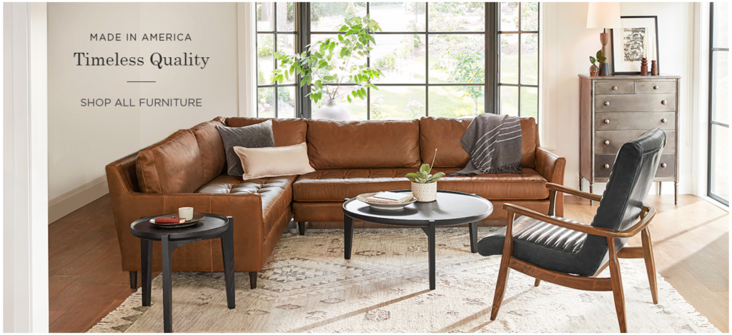 A screenshot of the Rejuvenation homepage in May 2019. (Note: TINA.org found that many Rejuvenation furniture pieces are imported or contain imported parts.)